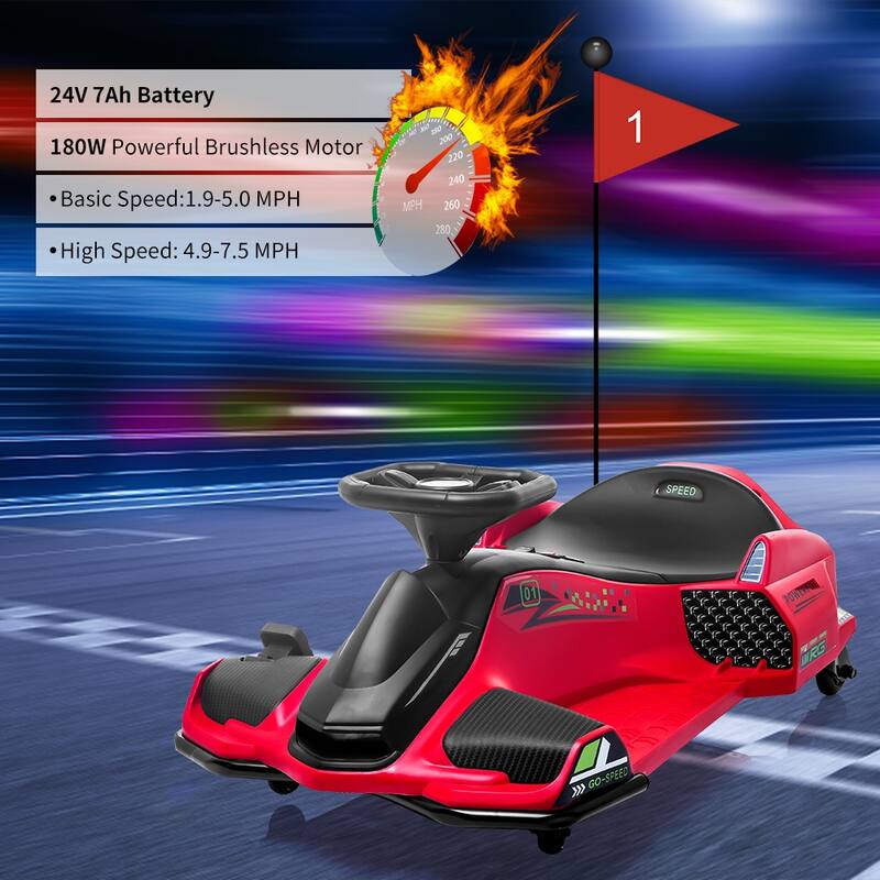24V Kids Drift Go Kart, Electric Drifting Car with 180w Brushless Motor for Kids Best Gift