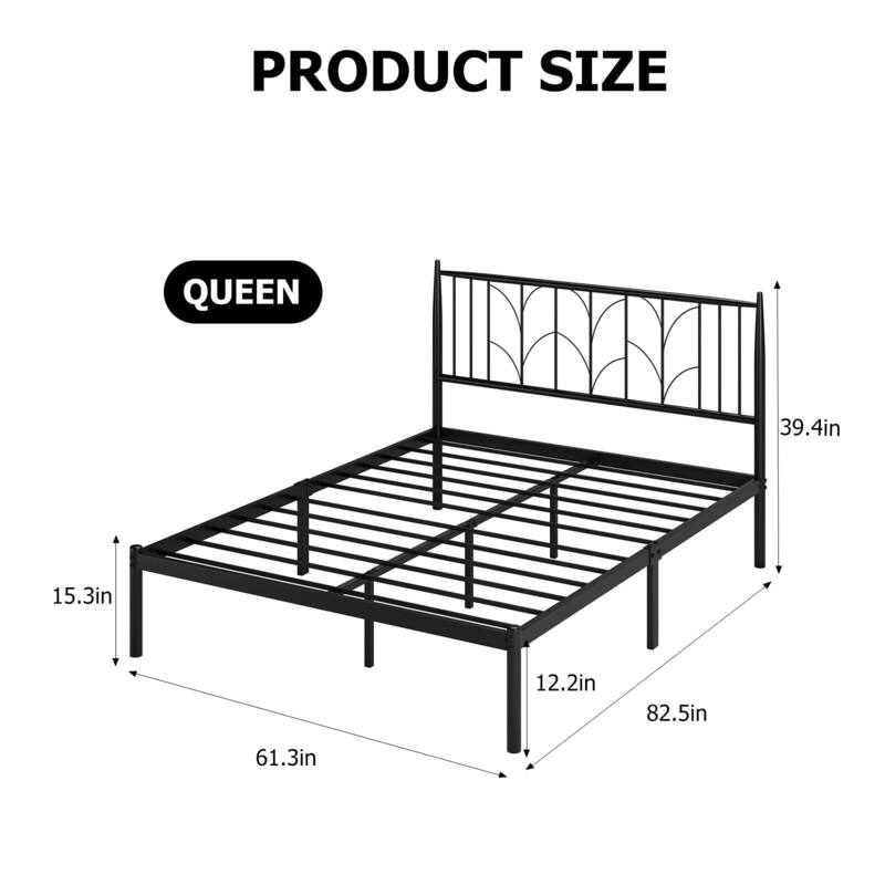 Platform Bed Frame with Wheat Head Headboard, Metal Mattress Foundation for Storage