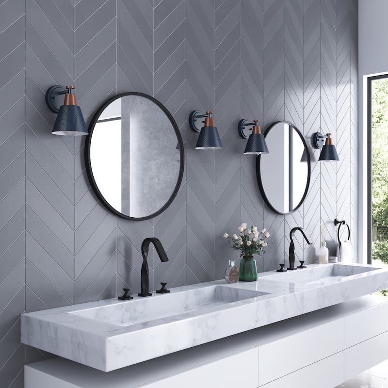 Industrial 1-Light Metal Finish and Wood Grain Wall Sconce For Bathroom