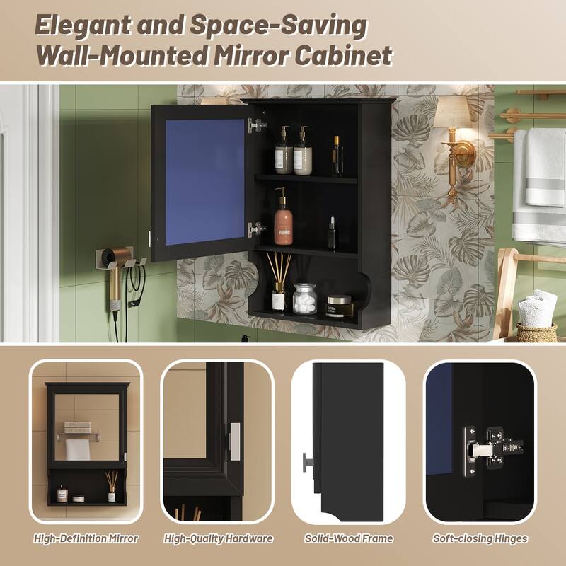 20"Wall Mounted Bathroom Storage Cabinet with Mirror, Wall Mounted Home Storage with Door, Mirrored Wall Medicine Cabinet