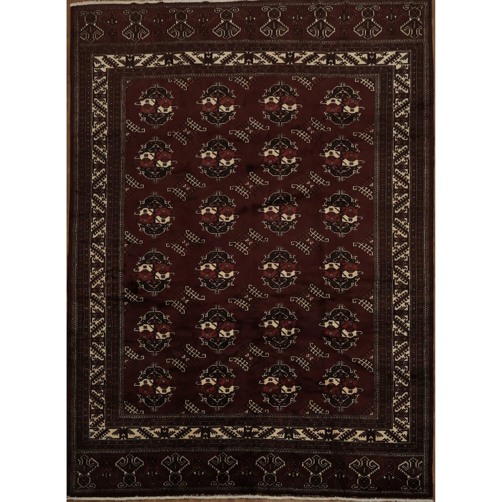 Hand Knotted Oriental 100% Wool Carpet Traditional All-Over Red Turkoman Area Rug - 12' 3'' X 9' 0''
