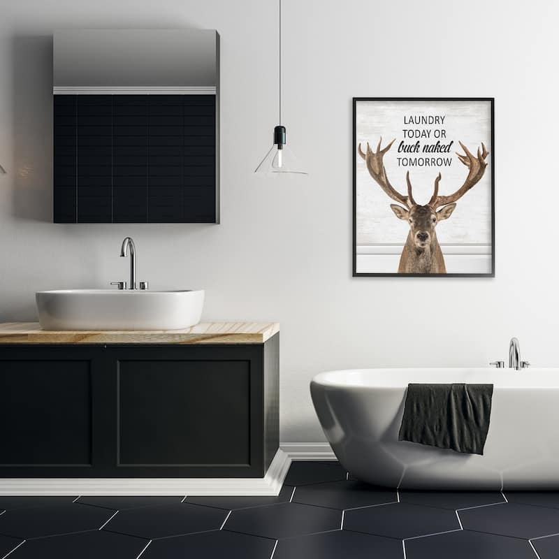 Stupell Laundry or Buck Naked Tomorrow Framed Giclee Art Design By Lettered and Lined