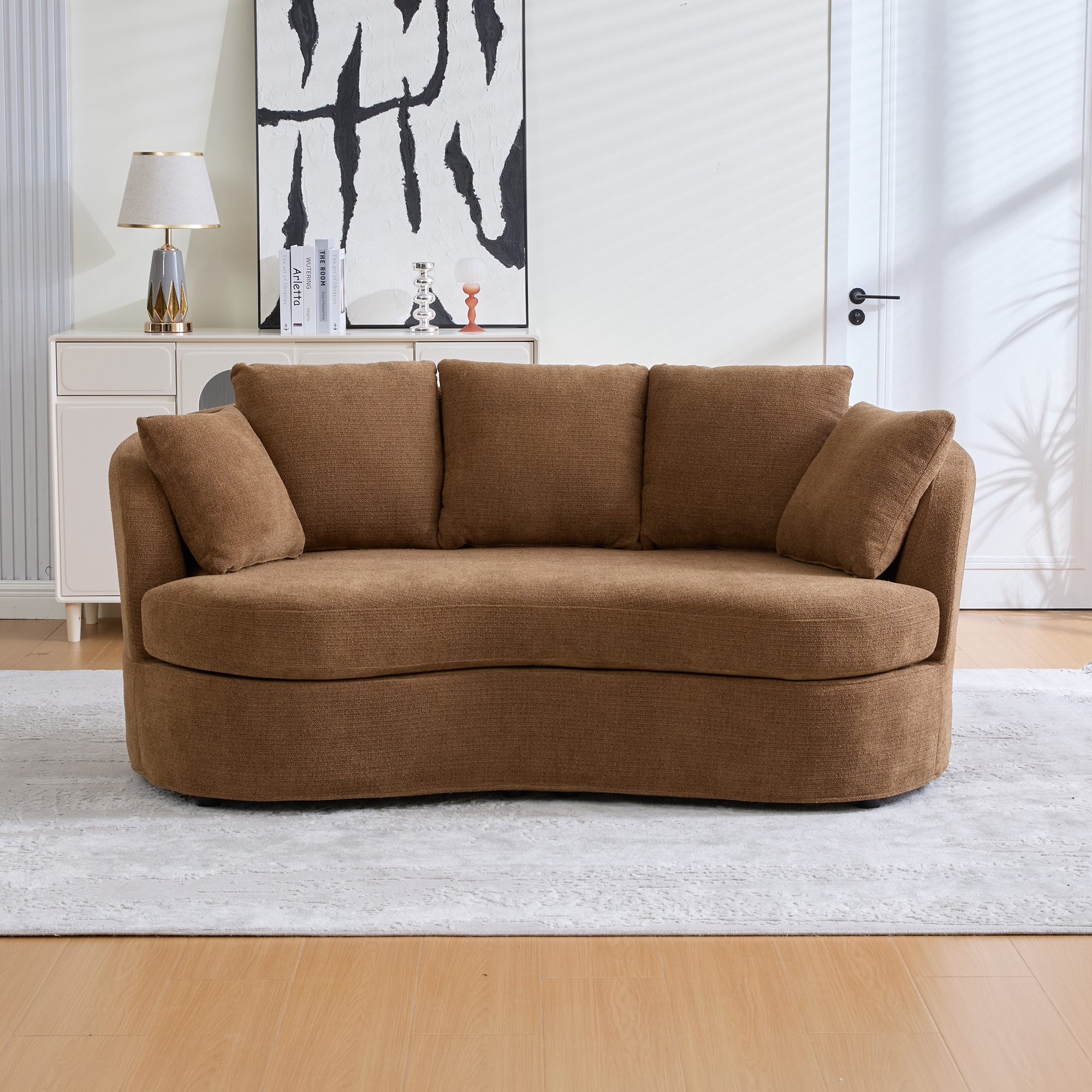 73.82" Wide Curved Sofa – Modern Luxury Plush Chenille Upholstery with Extra-Deep Seat, 4 Removable Cushions.