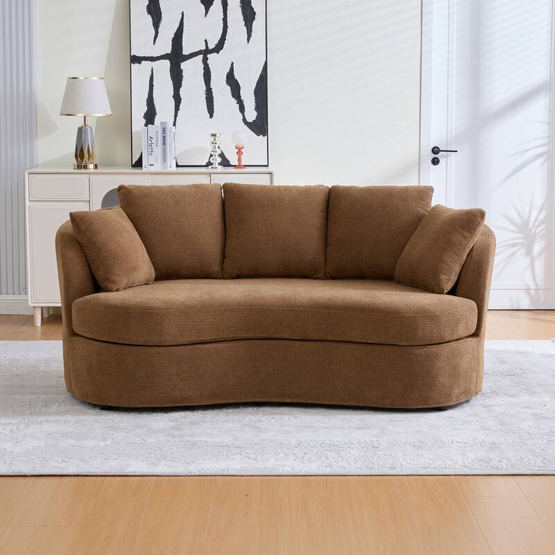 Plush Chenille Curved Lovesofa, Oversized Deep Seat Lounge Sofa, Upholstered Sofa with 4 Removable Cushions for Living Room - Brown