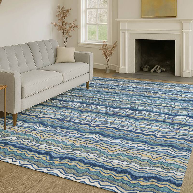 Machine Washable Indoor/ Outdoor Ziggy Stripe Chantille Rug