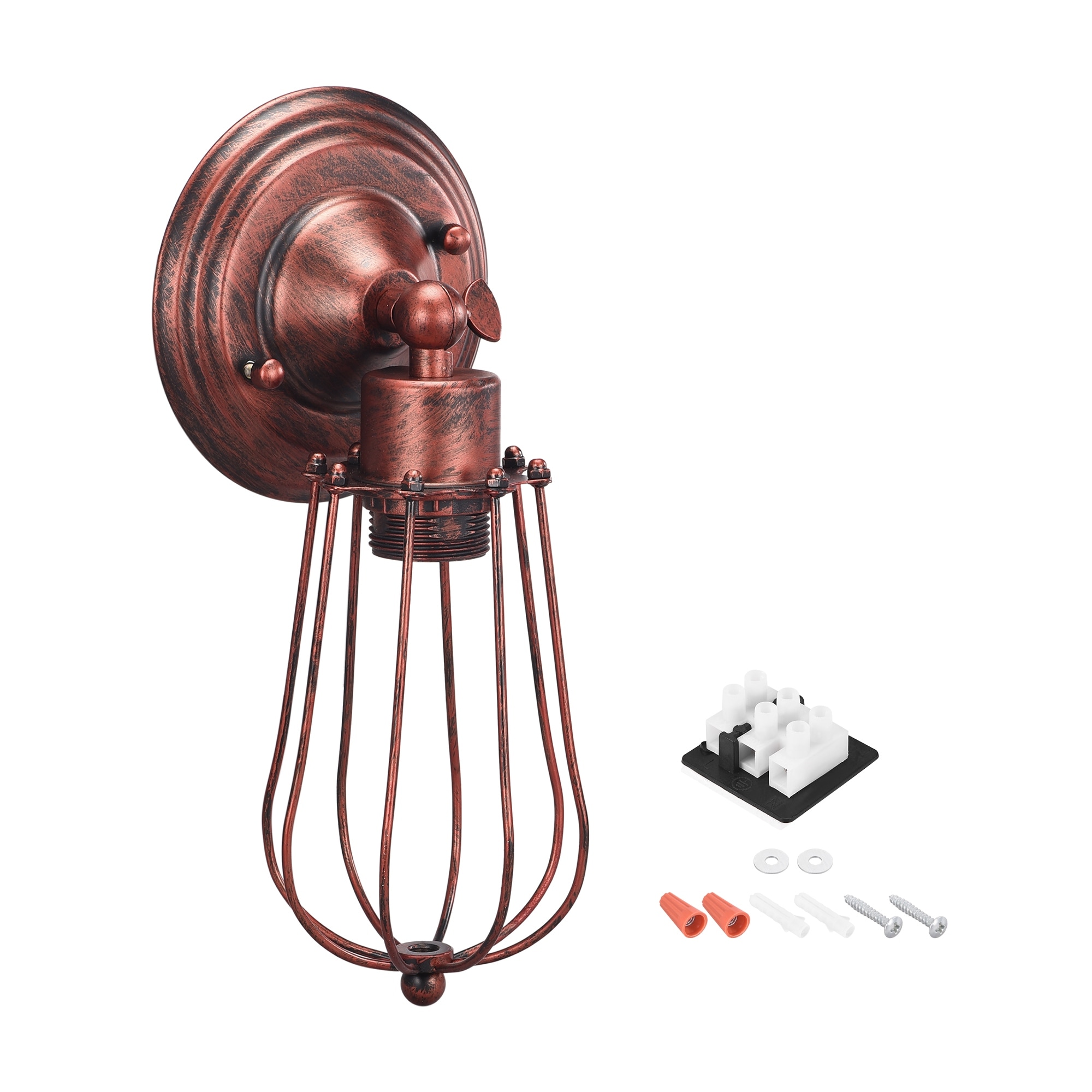 Wall Sconce Lighting E26/E27 Base Adjustable Metal Cage Lampshade Red