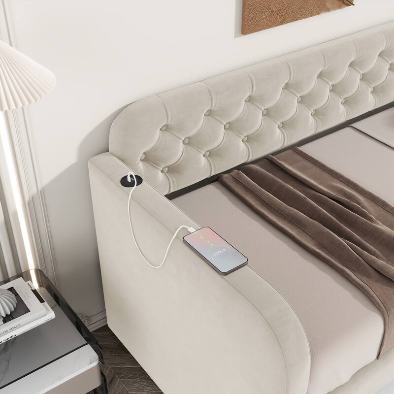 Upholstered Daybed with Trundle and USB Charging Design