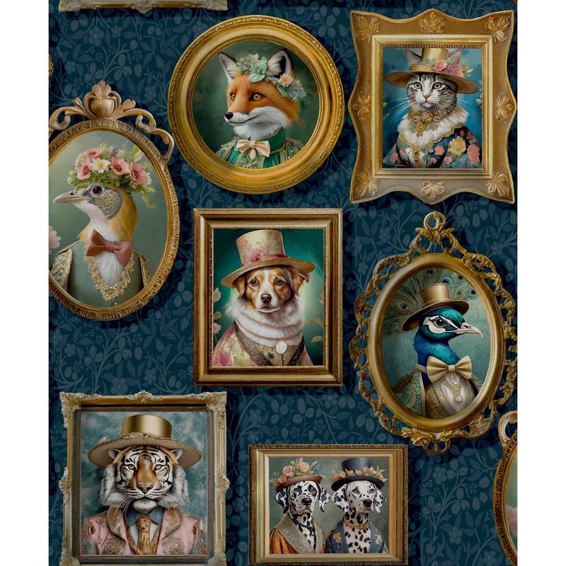 Regal Framed Beasts Non-Pasted Wallpaper – 396in. x 21in. – Covers 56 square feet - Navy Blue
