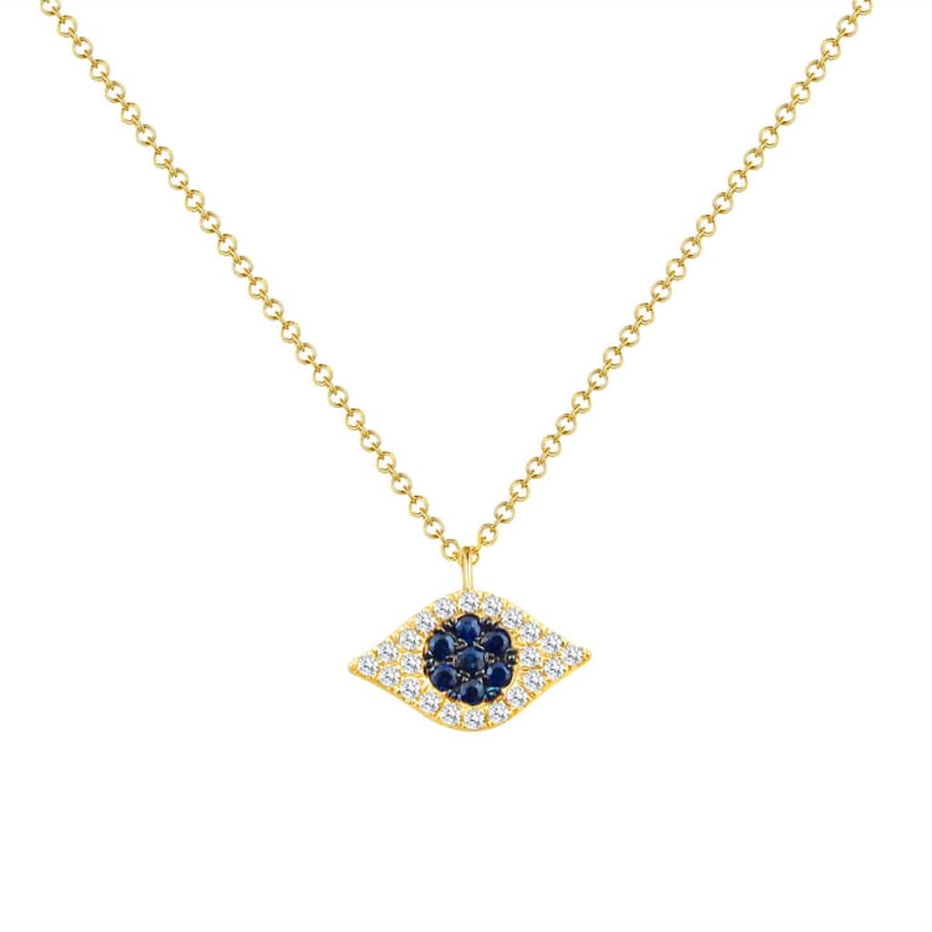 Joelle Evil Eye Necklace Diamond & Sapphire 14k Gold 1/10 ct TDW Gift for Her
