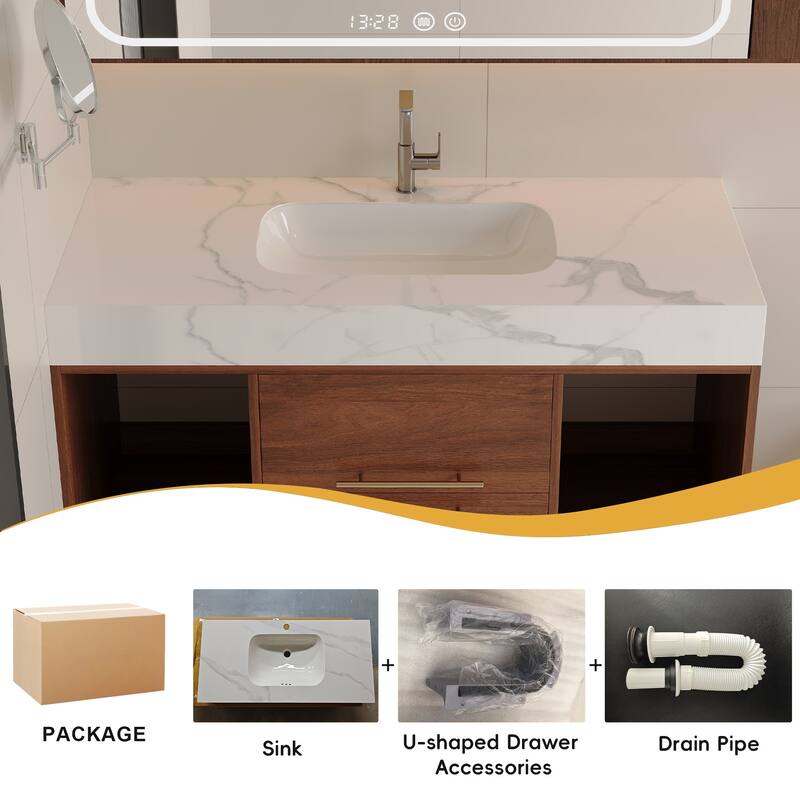 39.4" Ceramic Sink Bathroom Vanity, Floating Bathroom Vanity