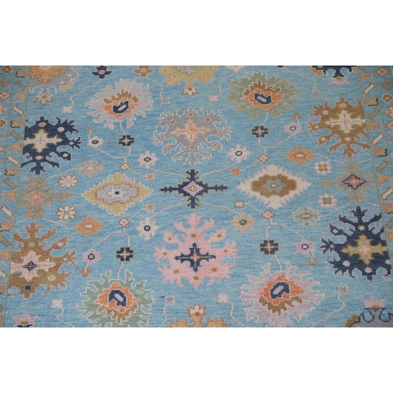 All-Over Blue Floral Oushak Indian Area Rug Handmade Wool Carpet - 8'9"x 12'0"