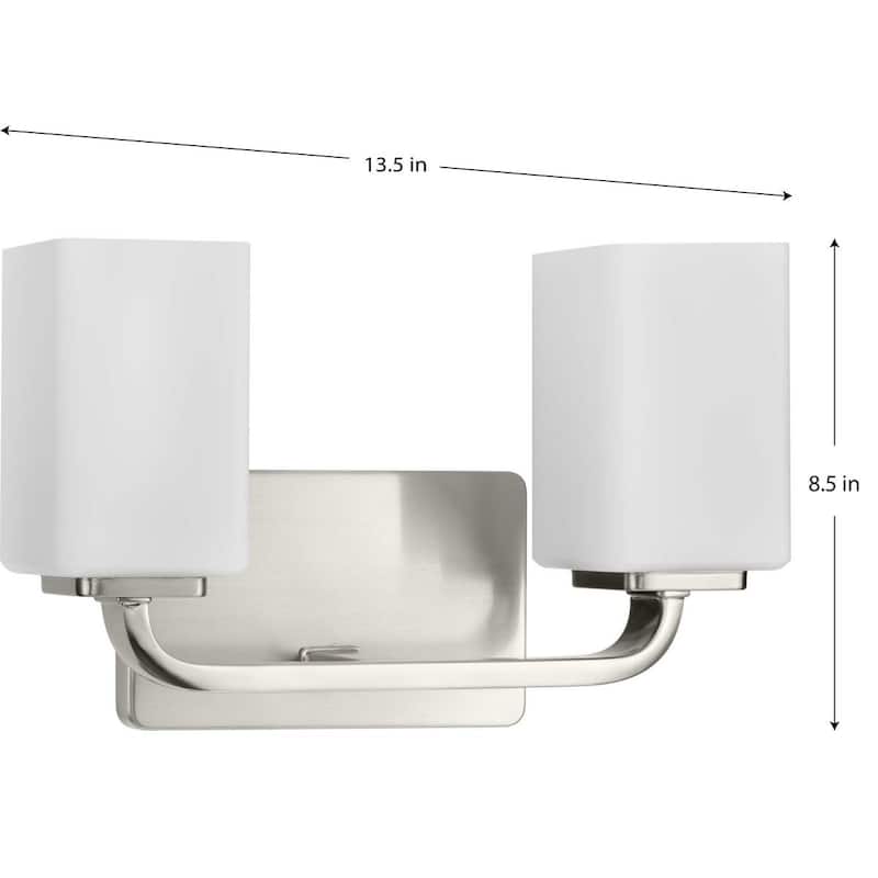 Cowan Collection Two-Light Brushed Nickel Opal Glass Bath Vanity Light - 13.5 in x 5.5 in x 8.5 in