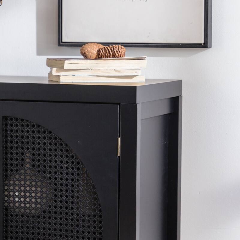 Modern Accent Sideboard Buffet Cabinet with Rattan Doors and Adjustable Internal Shelf