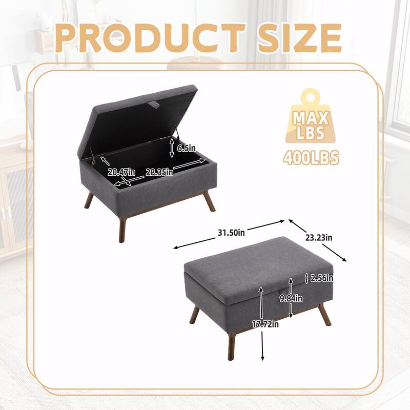 Mid-Century Modern Square Coffee Table with Storage Bench