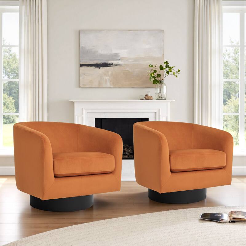 2 Set 360-Degree Swivel Round Barrel Chair Velvet Accent Chairs