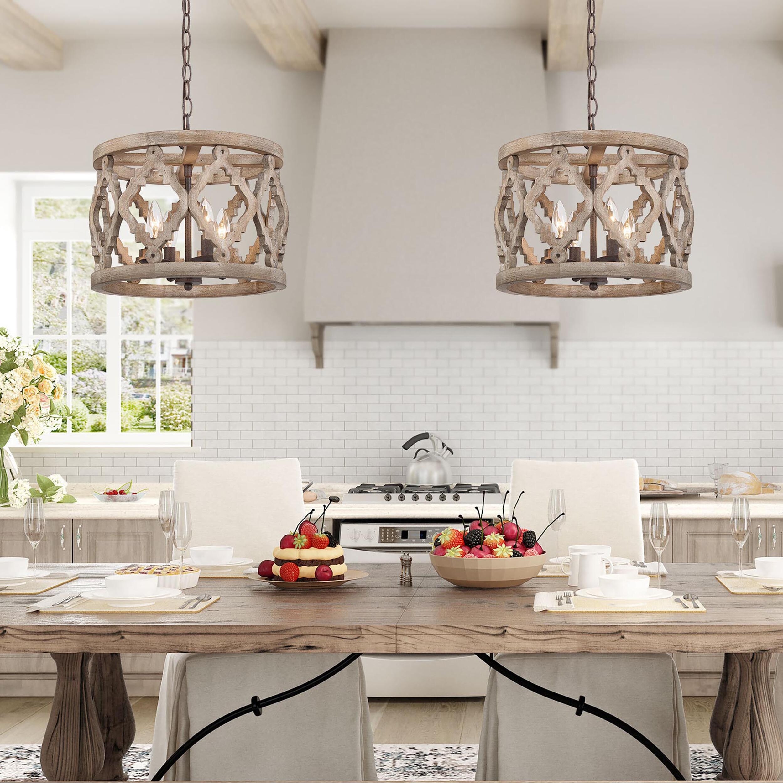 Modern Farmhouse 4-Light Distressed Wood Drum Chandelier ...
