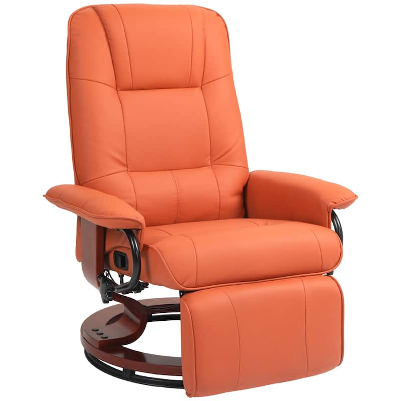 Faux Leather Manual Recliner, Adjustable Swivel Lounge Chair with Footrest, Armrest and Wrapped Wood Base for Living Room