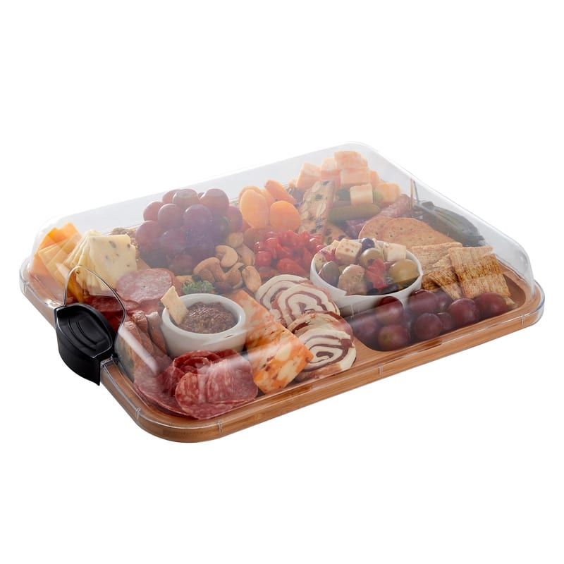 Farberware Build-a-Board Cutting Board with Compartments and Clear Locking Lid for Charcuterie, Snacks