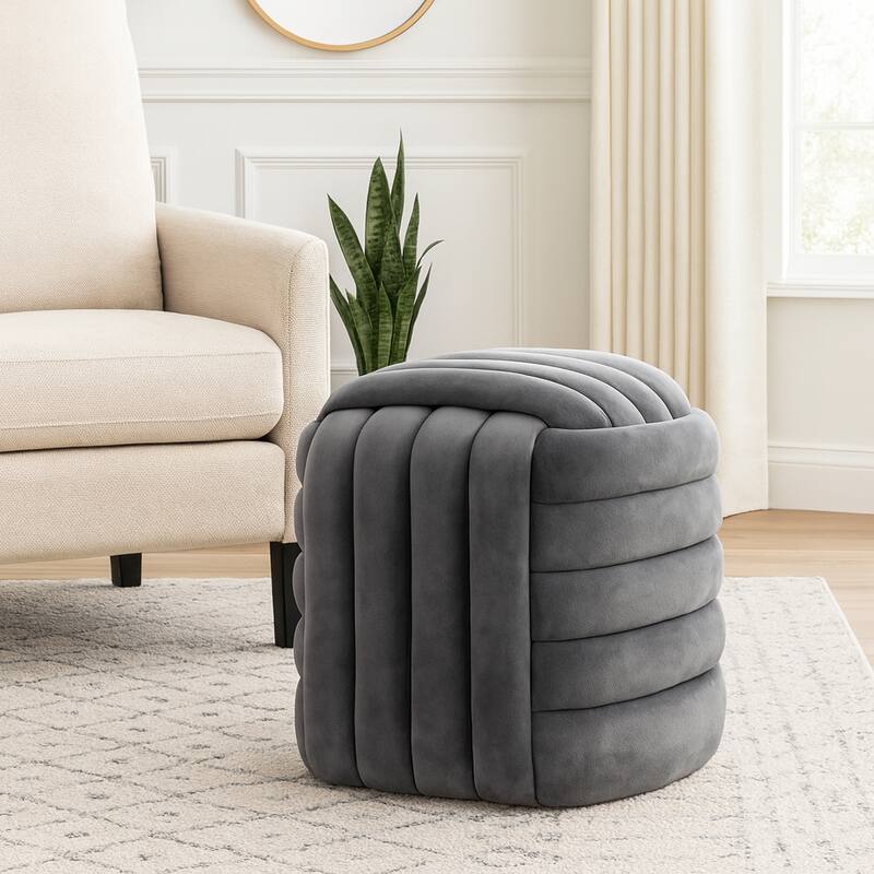 Modern Velvet Cube Knot Accent Stool with Layered Cushion Design