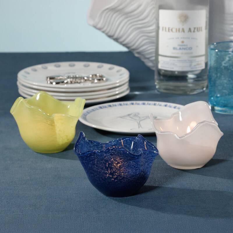 Wavy Bowl Glass Tealight Candle Holders, Set of 2