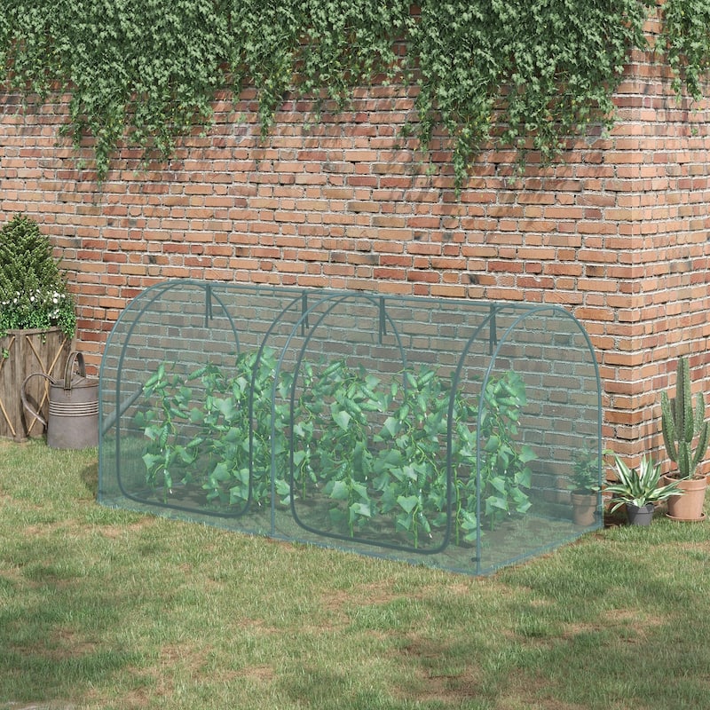 Outsunny 8' x 4' Crop Cage, Plant Protection Tent with Two Zippered Doors, Storage Bag and 4 Ground Stakes - Mini