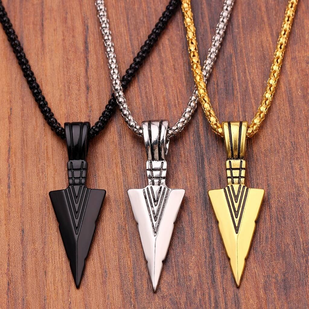 Men Necklace Stainless Steel Bone Chain Hip Hop Cool High Gloss Gift Fashion Jewelry Spearhead Pendant Sweater Necklace - no