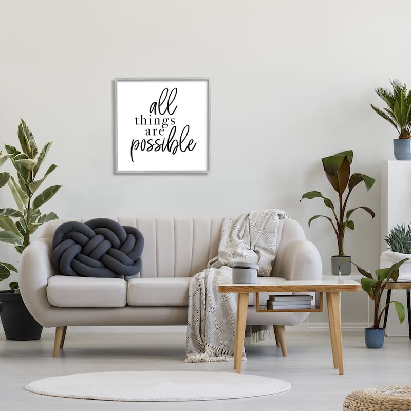 Stupell All Things Are Possible Motivational Phrase Minimal Typography Framed Wall Art
