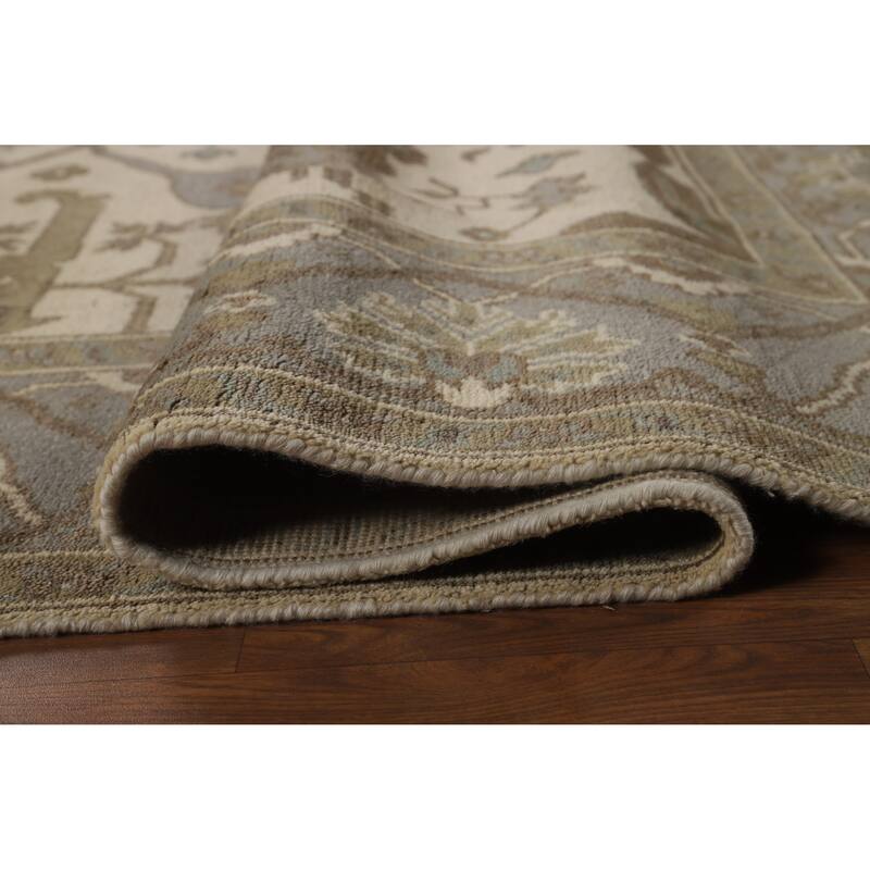 Ivory Oushak Indian Area Rug Handmade Wool Carpet - 8'1"x 9'8"