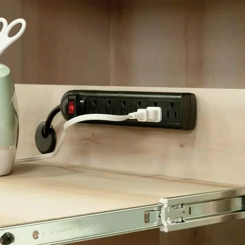 Space-Saving Craft Armoire with Drop Leaf Desk and Adjustable Storage Shelves Power Strip