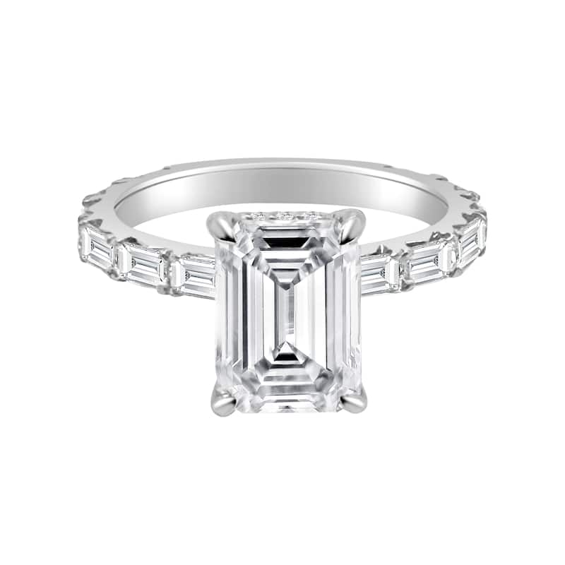 Auriya 14k Gold Lab Grown Emerald Cut Diamond Engagement Ring with Baguette Band 4.48 ct. tw. (F-G, VS)