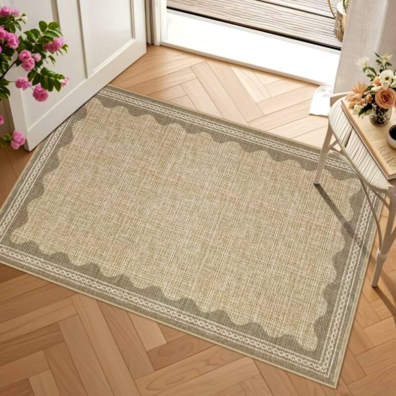 Scalloped Pattern Rugs for Living Room Bedroom Soft Non Slip Low Pile Throw Carpet Washable Foldable Area Rug