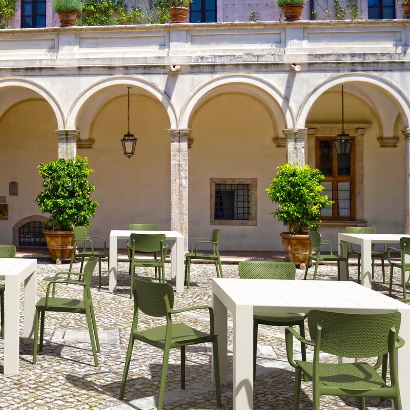 33" Olive Green Stackable Patio Dining Arm Chair