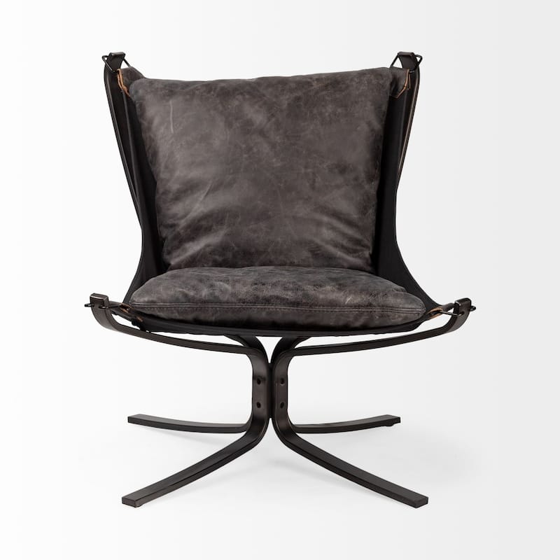 Colarado Black Leather Suspended Seat w/ Iron Frame Accent Chair