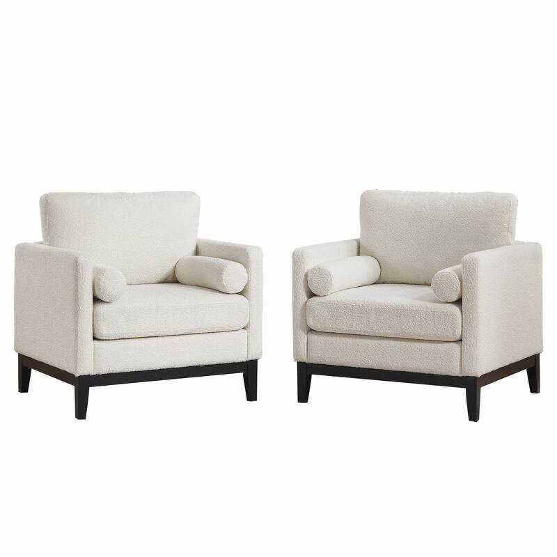 Boucle Armchair with Storage Ottoman - 300lb Capacity, Farmhouse Style