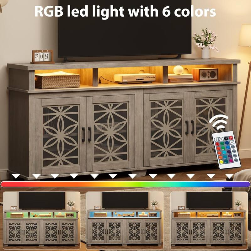 TV Stand for 80 inch,Entertainment Center with LED Lights and Storage