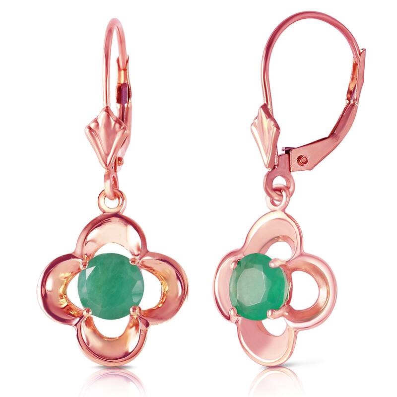 1.1 Carat 14K Solid Gold Emerald Flower Bloom Gemstone Earrings - Rose