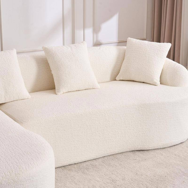 Modern Plush Gray Chenille L-Shaped Sectional Sofa with Curved Chaise