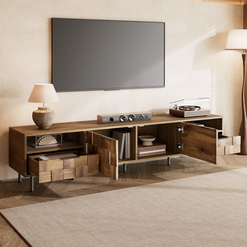Modern 78.7" TV Stand for TVs up to 85", Entertainment Center Media Console Table with Storage Cabinet, Open Shelf And 2 Drawers