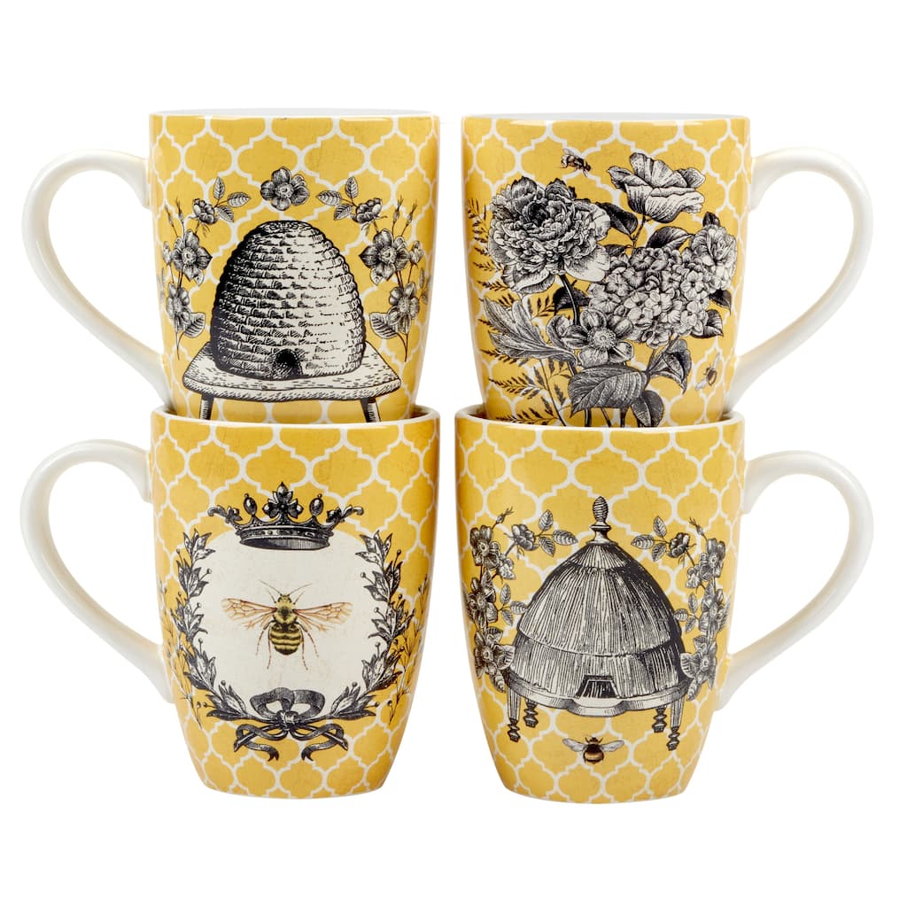 Certified International French Bees Set of 4 Mugs