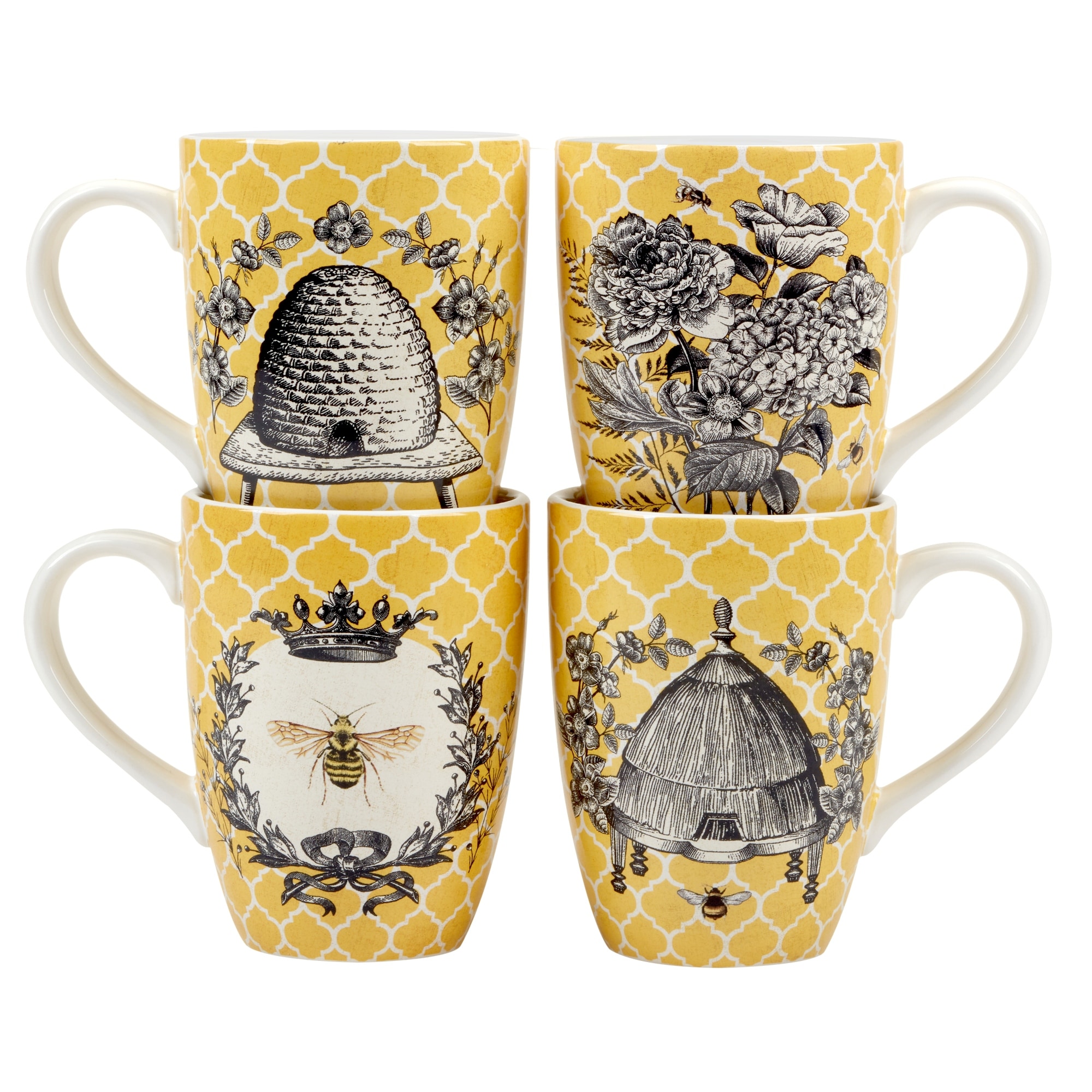 Certified International French Bees Set of 4 Mugs