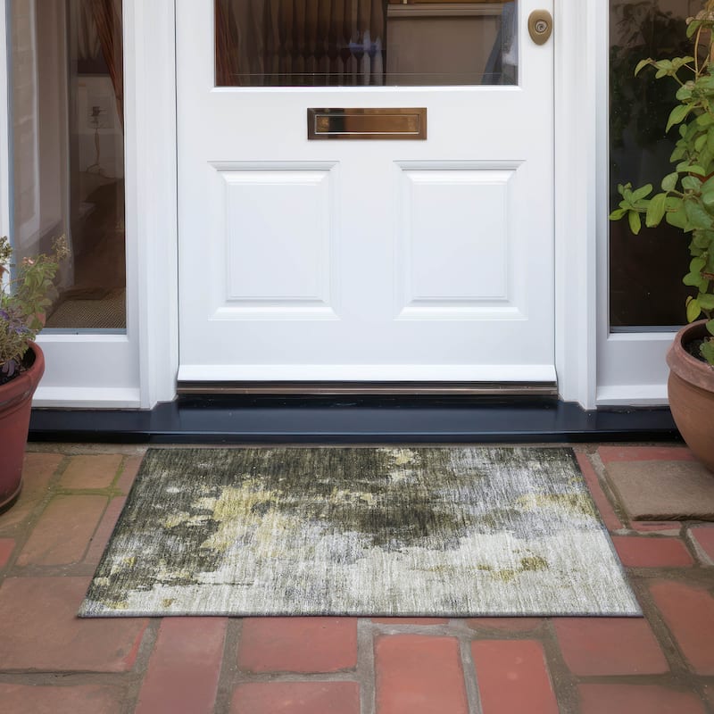 Machine Washable Indoor/ Outdoor Abstract Modern Chantille Rug