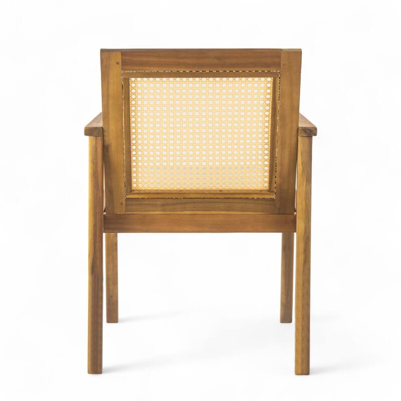 Roomfitters Preston Outdoor Acacia Wood Dining Chairs with Cane Back and Cushions, Teak Set of 2
