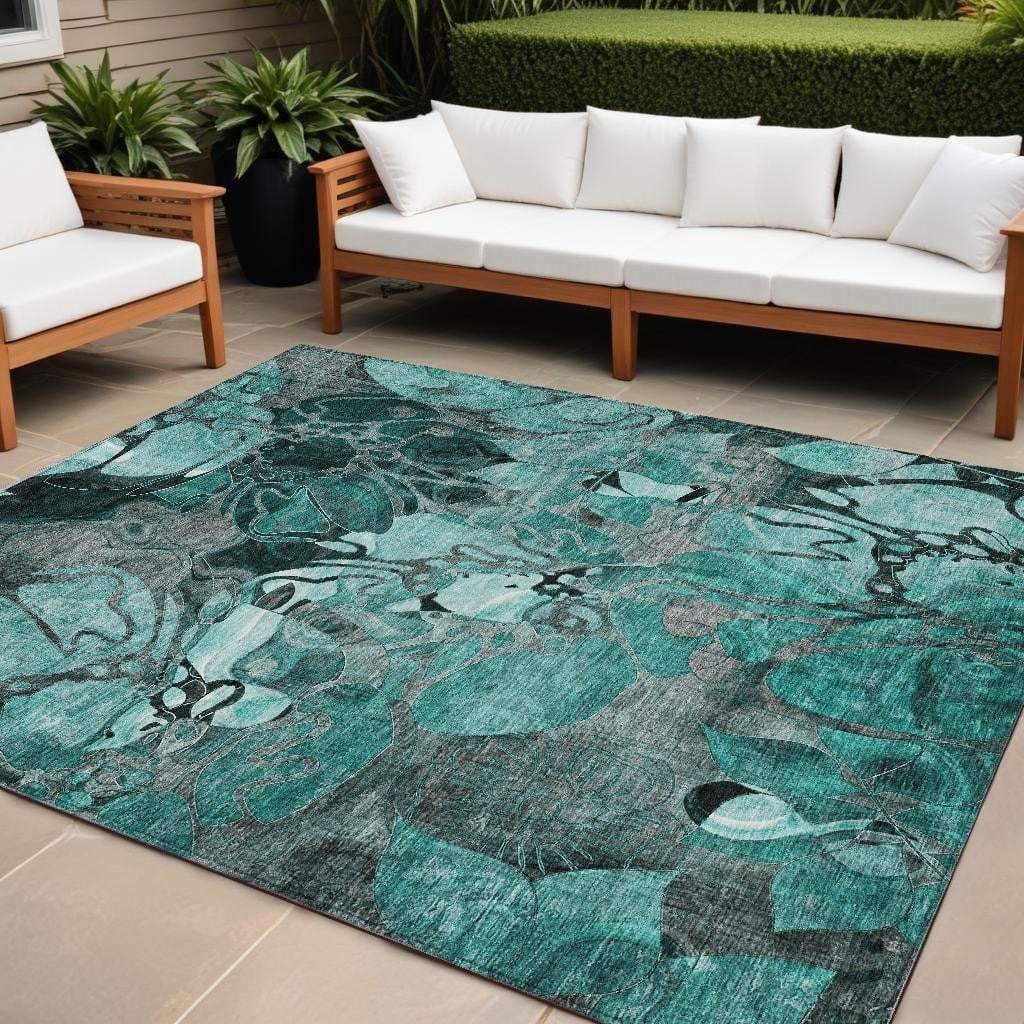 Sane Botanic Elegance Weather Resistant Classic Meets Modern Outdoor Rug - 10' X 14'