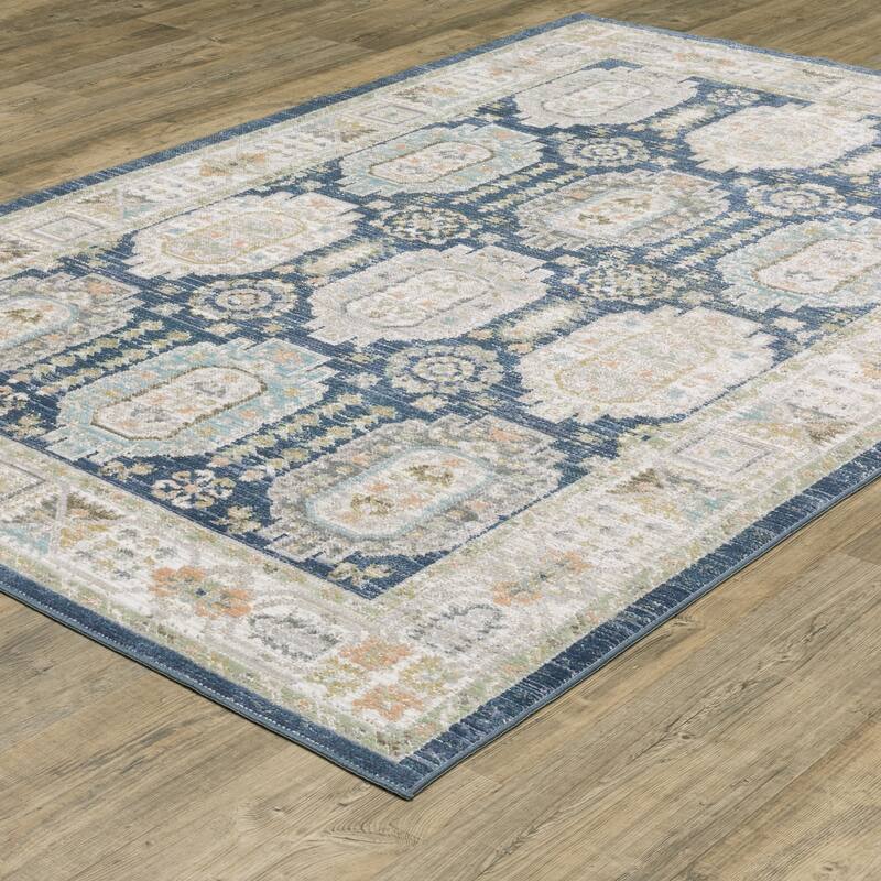 Calliope Textural Distressed Traditional Navy/ Ivory Area Rug