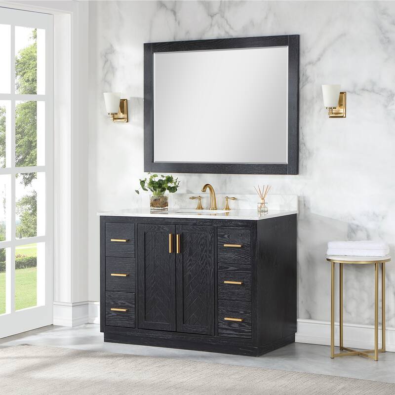 Altair Gazsi Bathroom Vanity with Composite Stone Countertop with Mirror