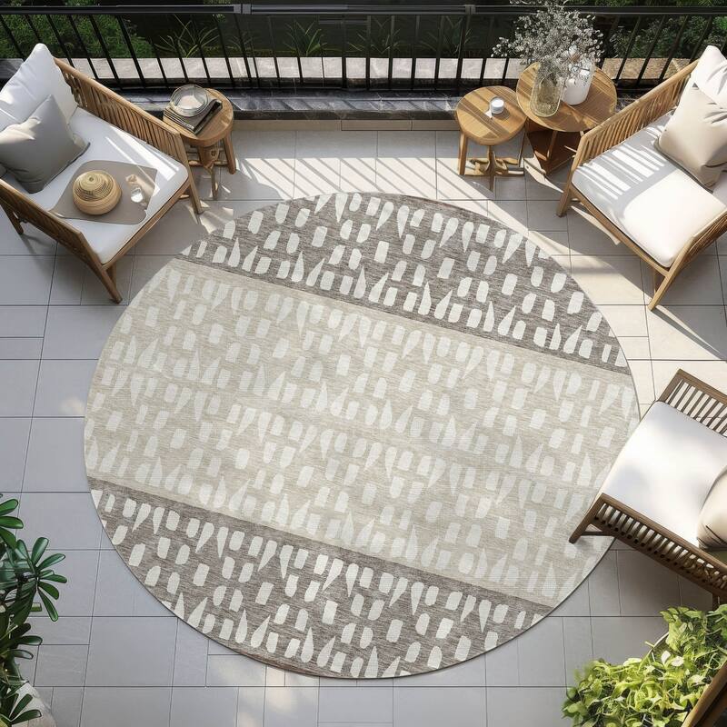 Machine Washable Indoor/ Outdoor Stripe Geo Chantille Rug - Chocolate - 8' x 8'