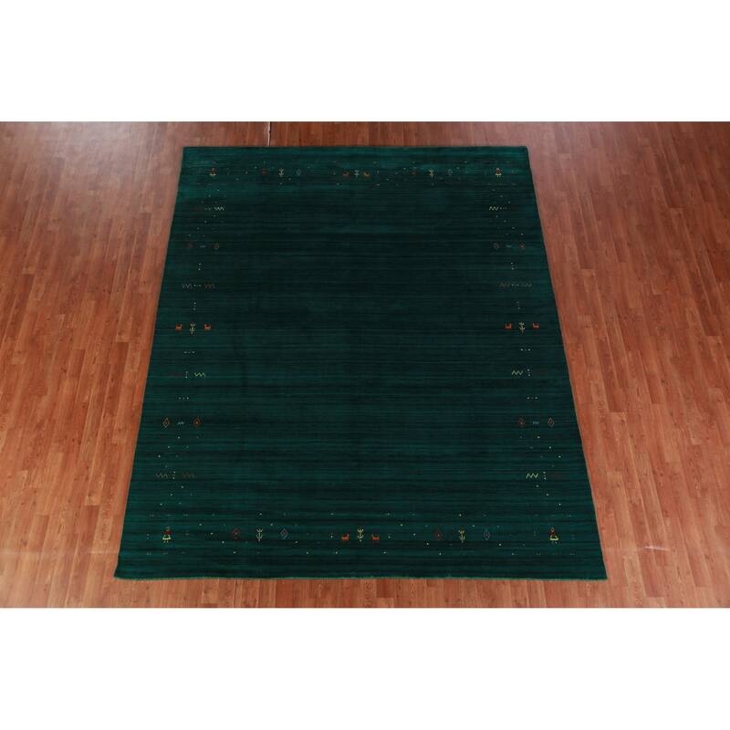 Hand Knotted Oriental 100% Wool Carpet Tribal Tribal Green Gabbeh Area Rug - 9' 9'' X 8' 1''
