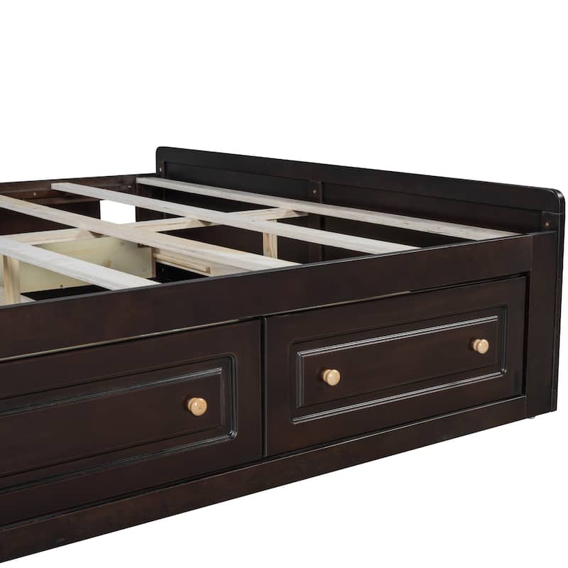 Queen Size Solid Wood Platform Bed with 6 Storage Drawers - No Box Spring Needed