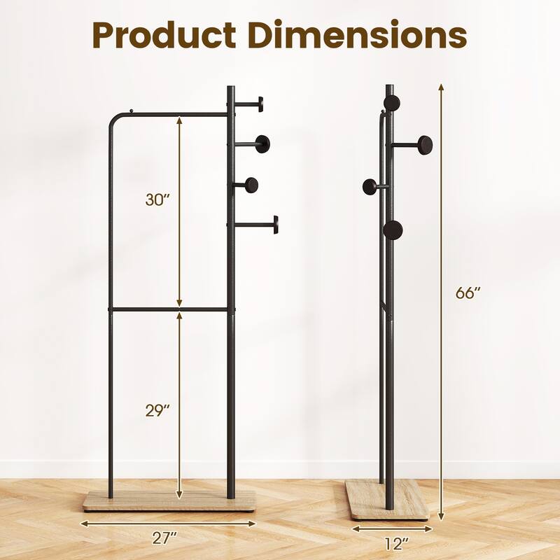 Gymax Double Rods Clothes Hanging Rack Freestanding Clothes Organizer