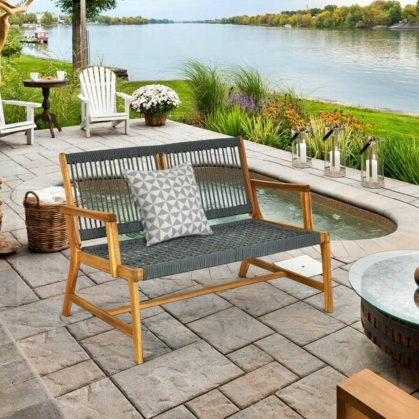 Durable 2 Person Acacia Wood Outdoor Bench for Balcony and Patio Gray 46.5 x 29.5 x 32 L x W x H Bed Bath Beyond 33181672